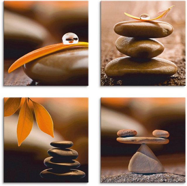 Artland Leinwandbild »Blumenblatt Tropfen Zen Pyramide Waage«, Zen (4 Stück)-Bilder-Inspirationen