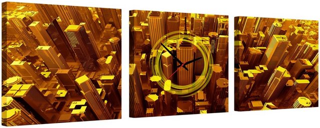 Conni Oberkircher´s Bild »Gold City - Goldene Stadt«, Städte (Set), mit dekorativer Uhr, Metropole, Hochhäuser-Bilder-Inspirationen