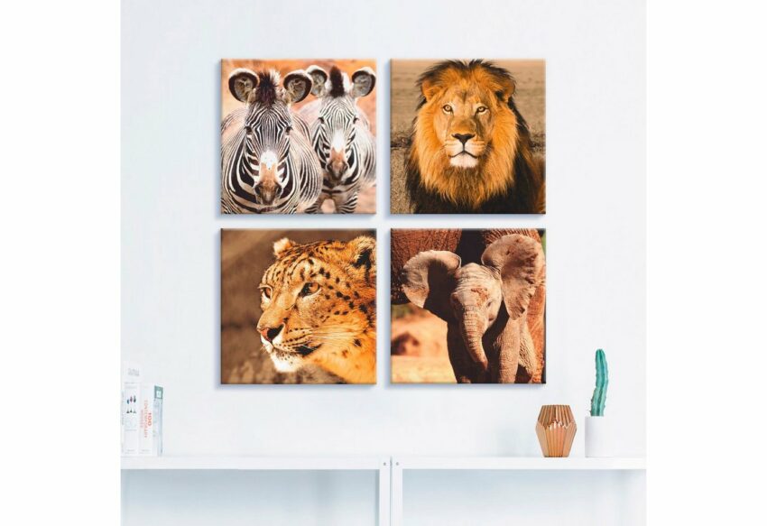 Artland Leinwandbild »Zebras Löwe Schneeleopard Elefanten«, Wildtiere (4 Stück)-Bilder-Ideen für dein Zuhause von Home Trends