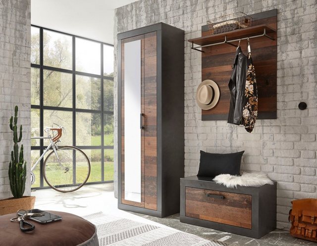 Home affaire Garderoben-Set »BROOKLYN«, (Komplett-Set, 3-St., bestehend aus Garderobenschrank mit Spiegel, Garderobenbank und -paneel), in dekorativer Rahmenoptik-Garderoben-Inspirationen