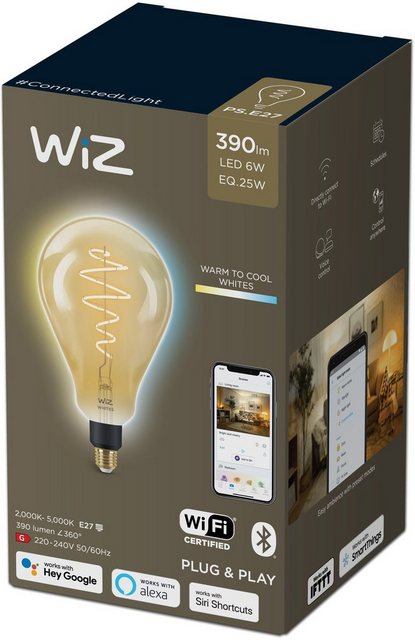 WiZ »WiZ Wi-Fi BLE 40W PS160 E27 Amb« LED-Filament, E27, 1 Stück, Warmweiß, Bringen Sie mit Wiz Tunable White Filament LED Lampen klassisches Vintage-Design in jeden Raum.-Leuchtmittel-Inspirationen