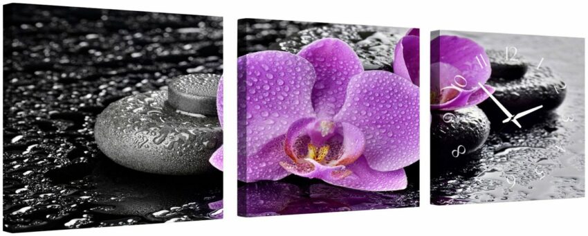 Conni Oberkircher´s Bild mit Uhr »Violet Flower - lila Orchidee«, Orchidee (Set), mit dekorativer Uhr, Blumen, Entspannung, Wellness, Steine-Bilder-Ideen für dein Zuhause von Home Trends