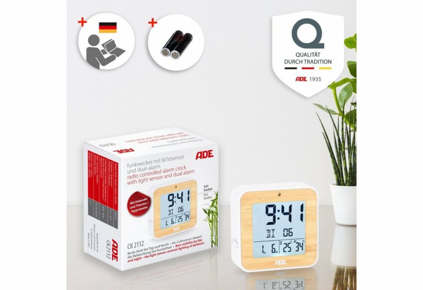ADE Funkwecker »CK2112« mit Dual-Alarm und DCF Zeitsignal, Gehäuse mit echtem Bambus, LCD-Display & Thermometer für Innen-Uhren-Ideen für dein Zuhause von Home Trends