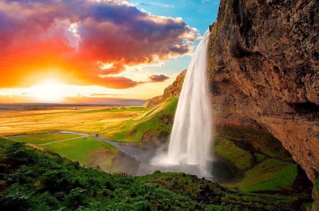 Papermoon Fototapete »Waterfall, Iceland«, matt, BlueBack, 7 Bahnen, 350 x 260 cm-Tapeten-Inspirationen