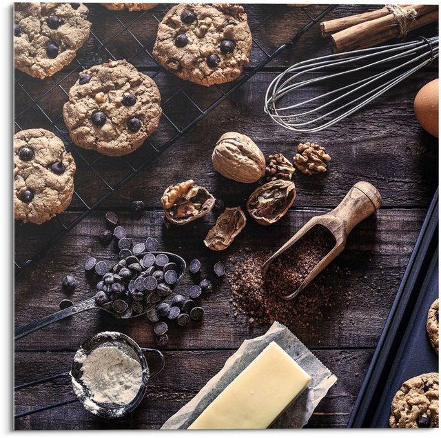 Reinders! Glasbild »Glasbild Köstliche Schokolade Cookies - Zutaten - Walnüsse - Backen«, Süßigkeiten (1 Stück)-Bilder-Inspirationen