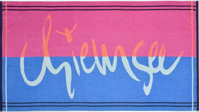 Chiemsee Strandtuch »Chiemsee Strandlaken St. Lucia« (1-St), lila und blaue Farbkomi mit einem pastelfarbigen Chiemsee Schriftzug-Handtücher-Inspirationen