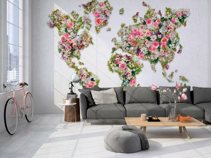 living walls Vliestapete »Weltkarte aus Rosen Vlies«, glatt, (1 St), mit Grafik Muster-Tapeten-Ideen für dein Zuhause von Home Trends