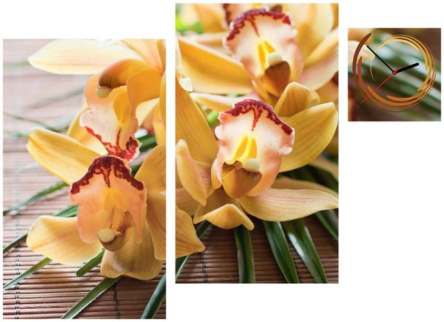 Conni Oberkircher´s Bild »Orange Orchids - Orchidee«, Orchidee (Set), mit dekorativer Uhr, Blume, Natur, Pflanze, Entspannung, Wellnes-Bilder-Inspirationen