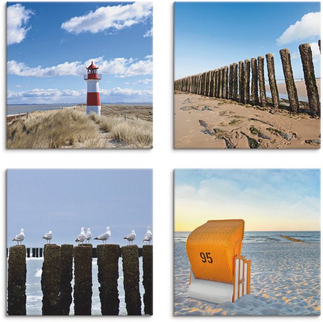 Artland Leinwandbild »Leuchtturm Sylt Strand Möven Strandkorb«, Strand (4 Stück)-Bilder-Inspirationen