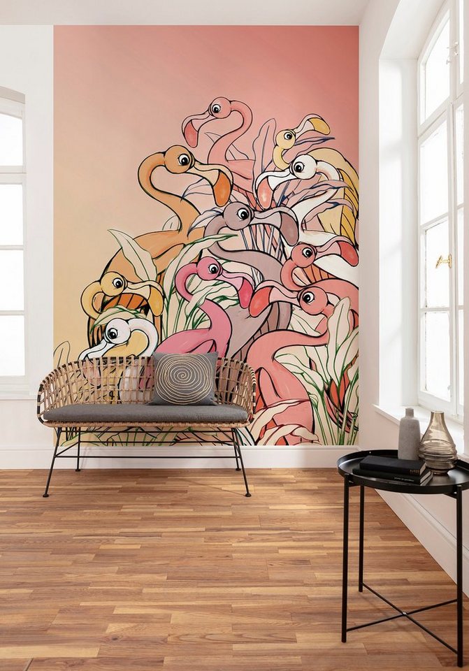 Komar Fototapete »Flamingos and Lillys«, glatt, Comic, mehrfarbig, (Packung)-Tapeten-Ideen für dein Zuhause von Home Trends