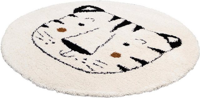 Kinderteppich »NOMAD - Whiter Tiger«, Primaflor-Ideen in Textil, rund, Höhe 35 mm, Hochflor, Motiv Tiger, Kinderzimmer-Teppiche-Inspirationen