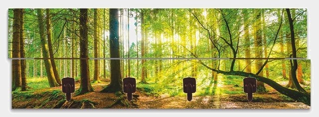 Artland Garderobenpaneel »Wald mit Bach«, platzsparende Wandgarderobe aus Holz mit 4 Haken, geeignet für kleinen, schmalen Flur, Flurgarderobe-Garderoben-Inspirationen