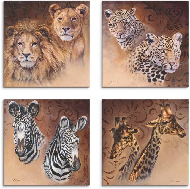 Artland Leinwandbild »Löwen Leoparden Zebra Giraffen«, Wildtiere (4 Stück)-Bilder-Inspirationen