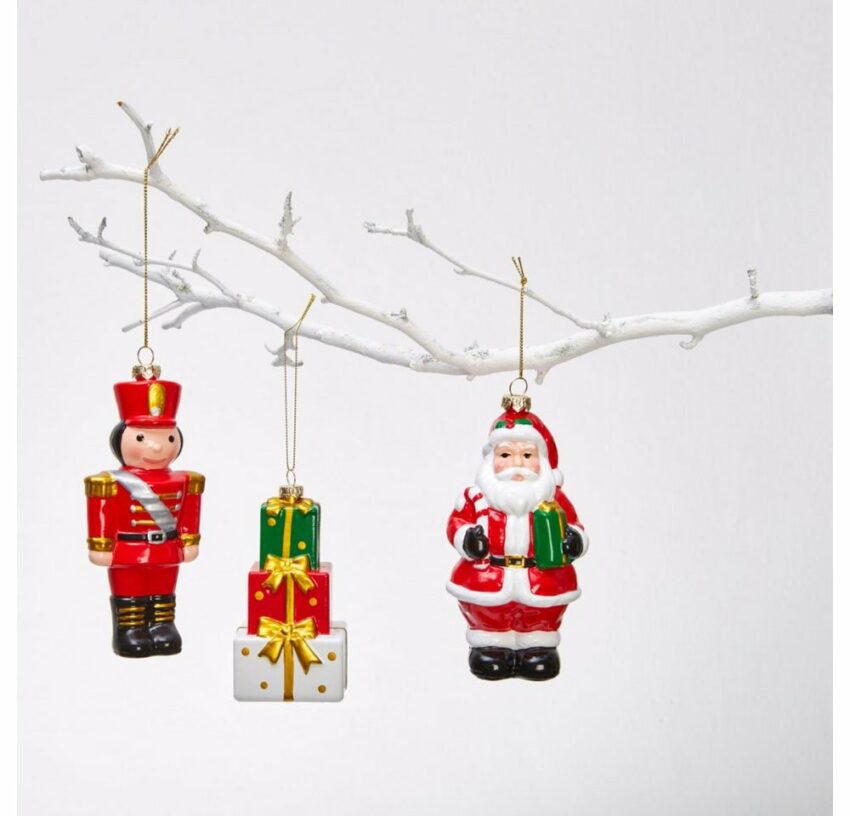 Dekohänger »Weihnachtsmann und Nussknacker mit Geschenke« (Set, 3 Stück), Höhe ca. 11,5 cm + 14 cm-Dekohänger-Ideen für dein Zuhause von Home Trends