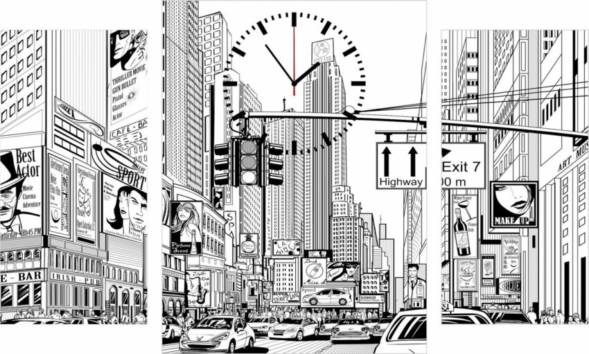 Conni Oberkircher´s Bild mit Uhr »Drawing City - gezeichnete Stadt«, Städte (Set), mit dekorativer Uhr, Zeichnung, Skizze-Bilder-Ideen für dein Zuhause von Home Trends
