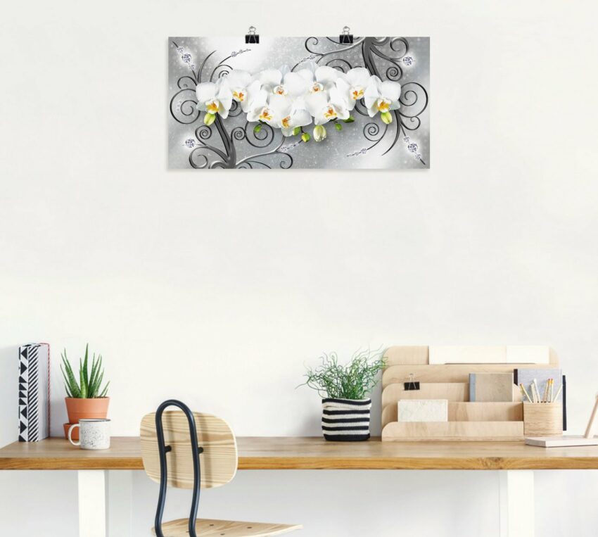 Artland Wandbild »weiße Orchideen auf Ornamenten«, Blumenbilder (1 Stück), in vielen Größen & Produktarten - Alubild / Outdoorbild für den Außenbereich, Leinwandbild, Poster, Wandaufkleber / Wandtattoo auch für Badezimmer geeignet-Bilder-Ideen für dein Zuhause von Home Trends