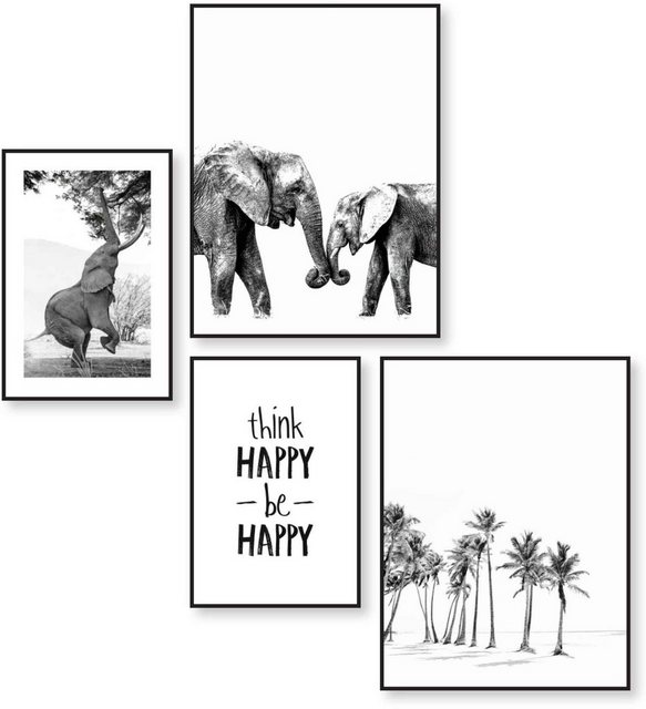 Reinders! Wandbild »Happy Froh - Strand - Elefant - Palme«, (4 Stück)-Bilder-Inspirationen