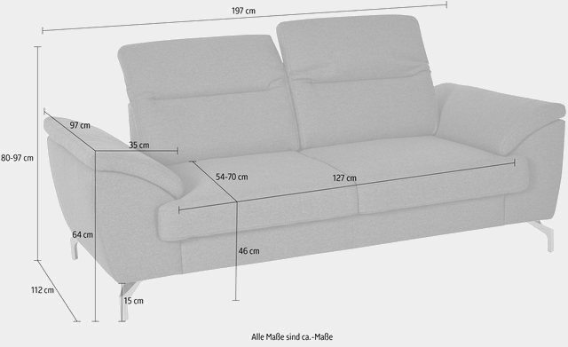 sit&more 2-Sitzer, 15 cm Fußhöhe, inklusive Sitztiefenverstellung, wahlweise Kopfteilverstellung, wahlweise in 2 unterschiedlichen Fußfarben-Sofas-Inspirationen