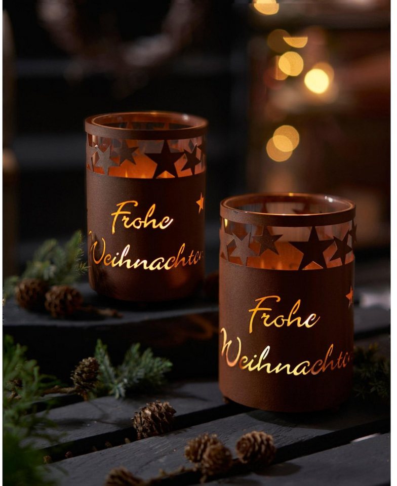 Windlicht »Frohe Weihnachten«, in Rostoptik, mit Glaseinsatz-Kerzenhalter-Ideen für dein Zuhause von Home Trends