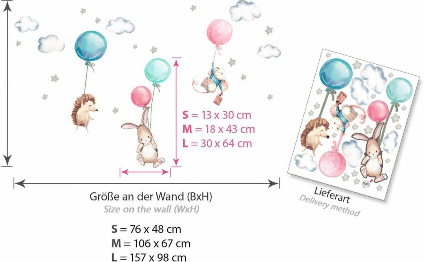 little DECO Wandtattoo »Little Deco Wandtattoo Igel Maus und Hase mit Luftballon«-Wandtattoos-Ideen für dein Zuhause von Home Trends
