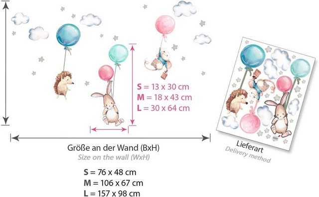 little DECO Wandtattoo »Little Deco Wandtattoo Igel Maus und Hase mit Luftballon«-Wandtattoos-Inspirationen