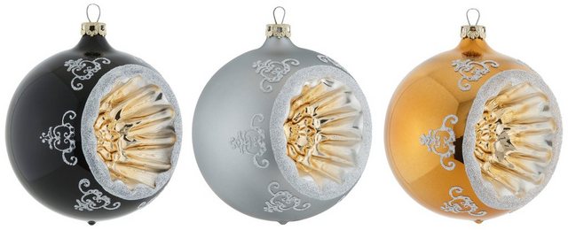 Thüringer Glasdesign Weihnachtsbaumkugel »Black&White&Gold« (3 Stück), Refelexkugeln-Weihnachtskugeln-Inspirationen