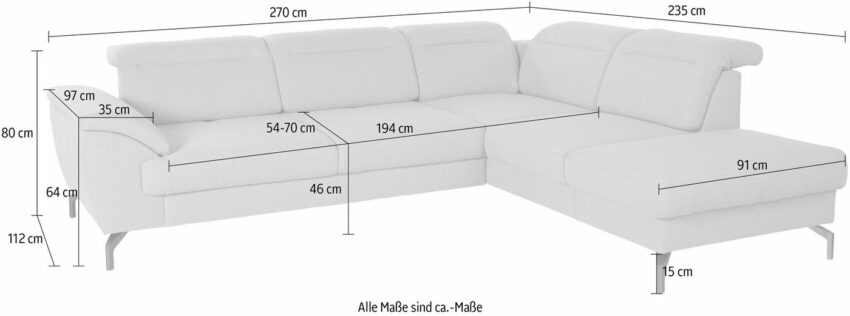 sit&more Ecksofa, 15 cm Fußhöhe, inklusive Sitztiefenverstellung, wahlweise Kopfteilverstellung, wahlweise in 2 unterschiedlichen Fußfarben-Sofas-Ideen für dein Zuhause von Home Trends