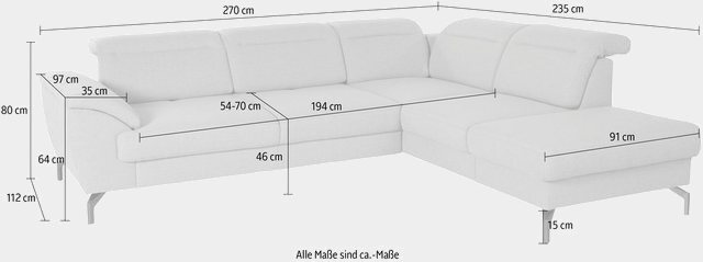 sit&more Ecksofa, 15 cm Fußhöhe, inklusive Sitztiefenverstellung, wahlweise Kopfteilverstellung, wahlweise in 2 unterschiedlichen Fußfarben-Sofas-Inspirationen