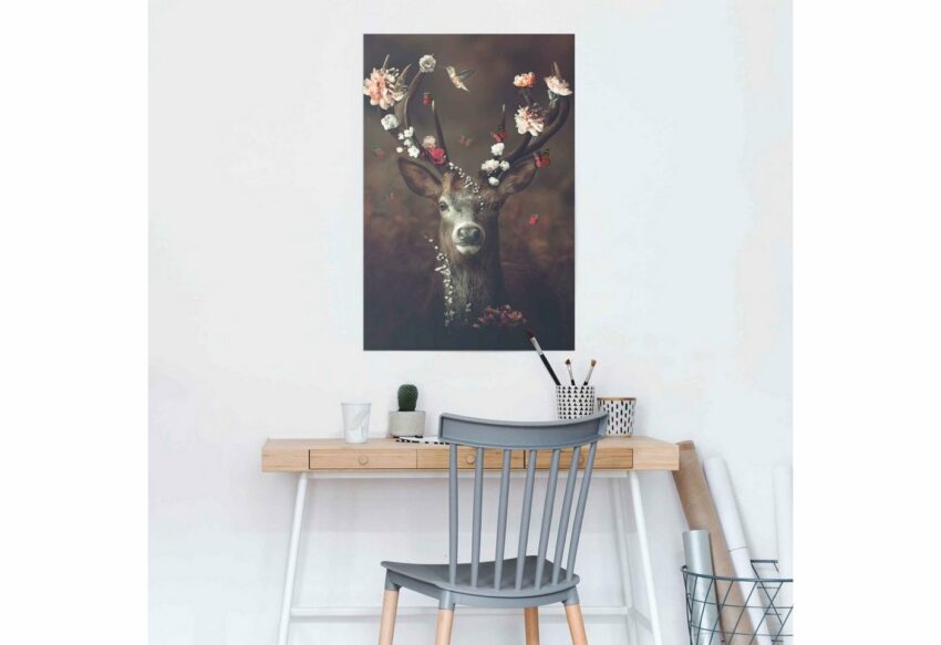 Reinders! Poster »Hirsch Romantisch - Kolibri - Schmetterling - Blumenkranz«, Hirschbilder, Tiere (1 Stück)-Bilder-Ideen für dein Zuhause von Home Trends