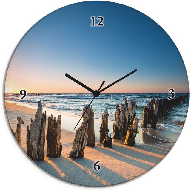 Artland Wanduhr »Glasuhr rund Sonnenuntergang Strand Wellenbrecher«-Uhren-Inspirationen